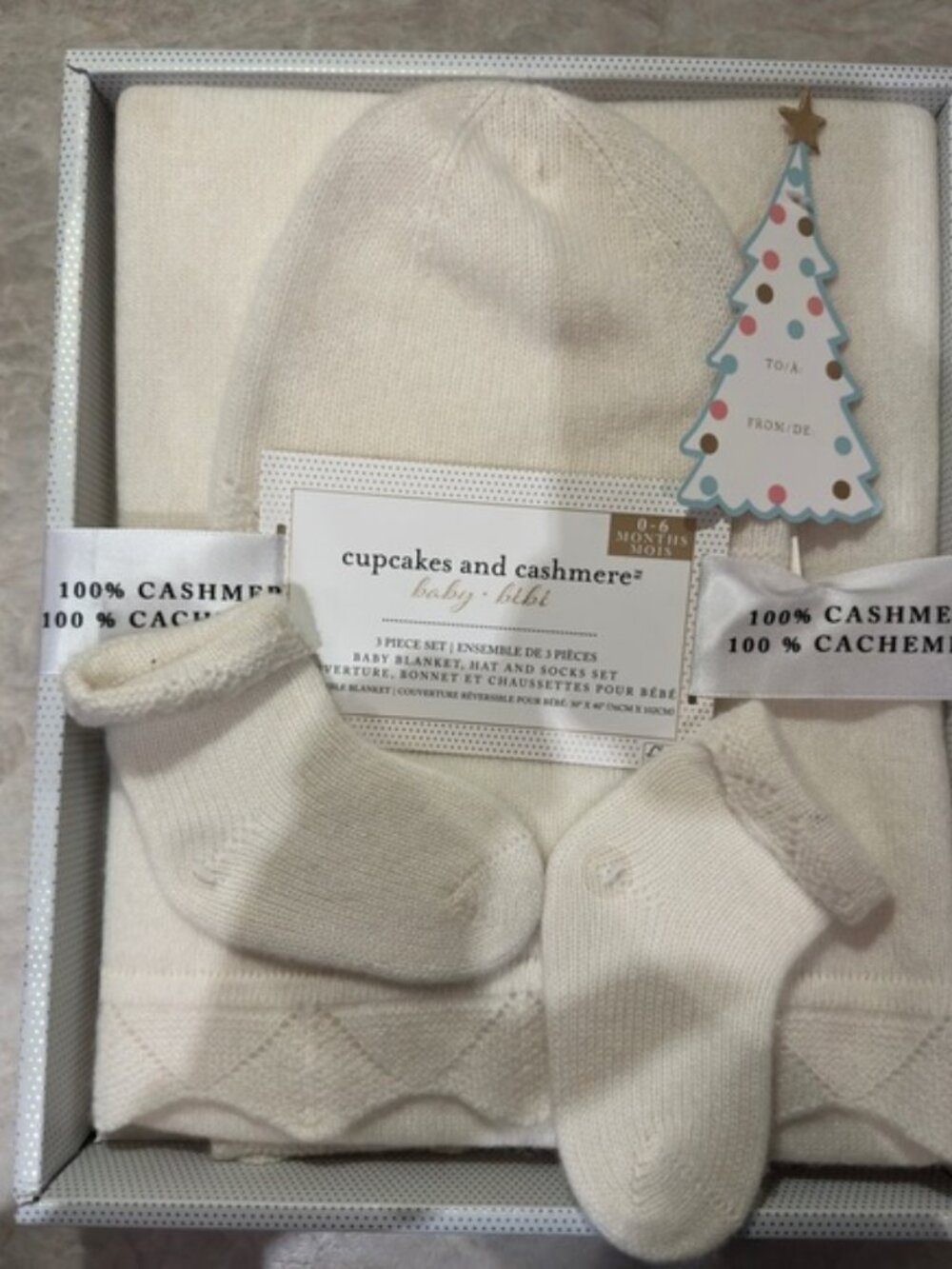 Cupcakes & Cashmere Baby Cashmere Gift Set 3pc Blanket Hat Booties Ivory BNIB
